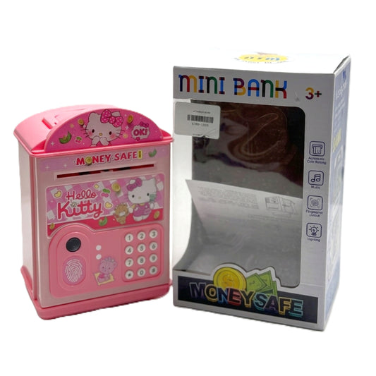 Hello Kitty Electronic Piggy Bank for Kids – Mini ATM Money Safe with Password & Fingerprint Sensor, Auto Paper Money Scroll, and Music – Pink Educational Toy Bank