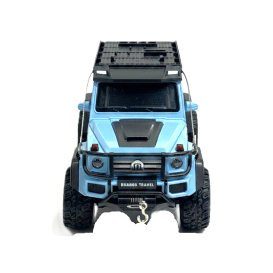 1:24 Scale Die-Cast Mercedes-Benz G-Wagon SUV Toy – Off-Road Adventure Edition – Light Blue G-Class Model Car with Roof Rack & All-Terrain Tires
