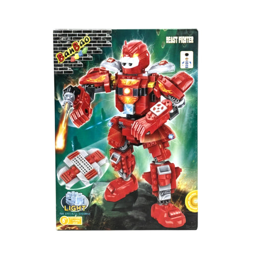 BanBao Beast Fighter Red Robot Building Block Set – Transforming Fire Mech Action Figure with Light Effects – Creative STEM Toy for Kids Ages 5+