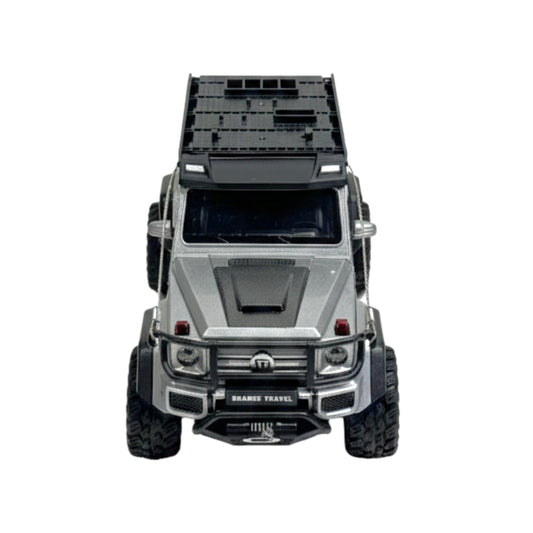 1:24 Scale Die-Cast G-Wagon Off-Road Expedition SUV Model Car – Metal Alloy Adventure Toy with Lights, Sound, and Roof Rack – Silver Edition