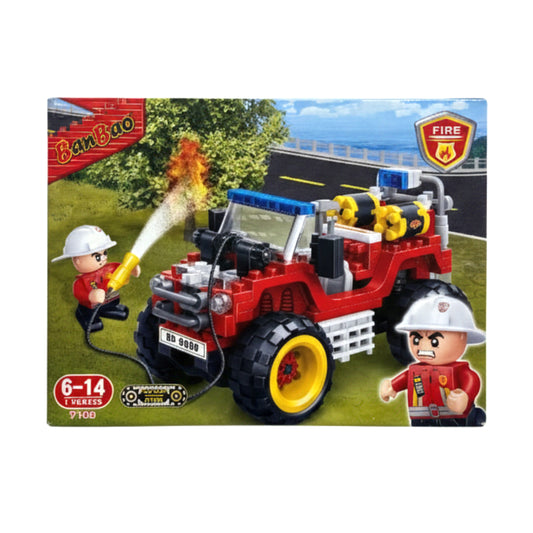 BanBao Fire Brigade Off-Road Fire Truck Building Set (BD-9080) – 6-14 Years | Educational Construction Toy with Firefighter Mini-Figures