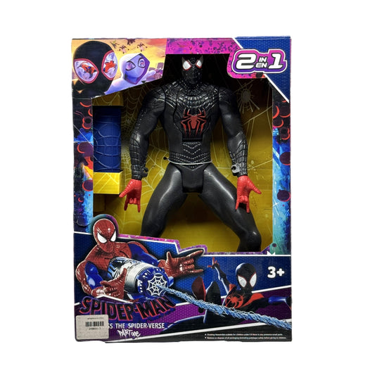 Spider-Man: Across the Spider-Verse Miles Morales Action Figure – 12-Inch 2-in-1 Superhero Toy with Web Accessory – Black & Red Suit Edition