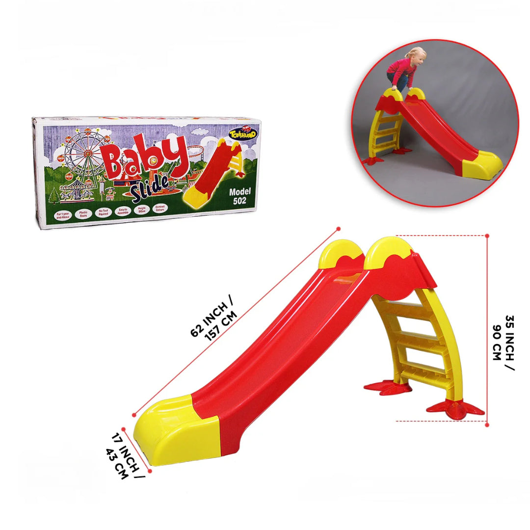 Premium Folding Indoor/Outdoor Kids' Slide – Durable Plastic Playground Slide for Toddlers (62" Length, Red & Yellow)
