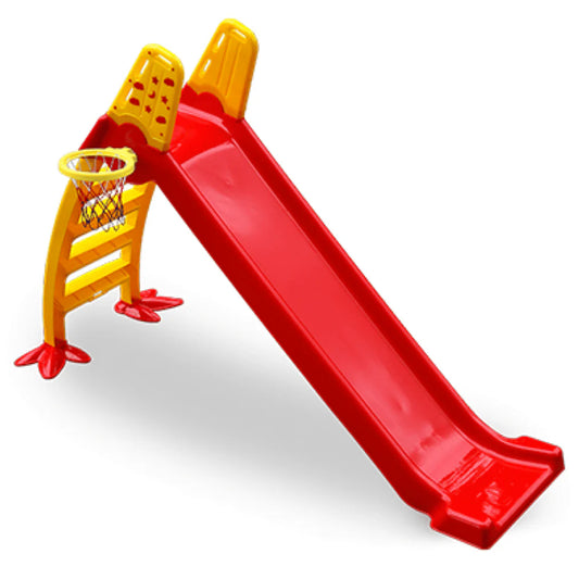 2-in-1 Toddler Folding Slide & Basketball Hoop Set – Durable Indoor/Outdoor Freestanding Plastic Climber for Kids – Red & Yellow