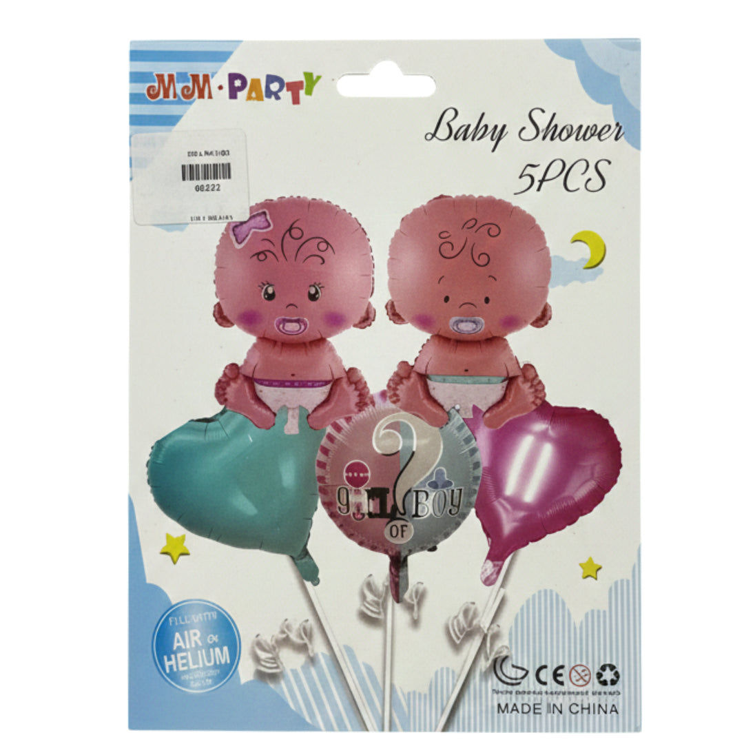 5-Piece Baby Shower Foil Balloon Bouquet Set – Gender Reveal & Party Decorations