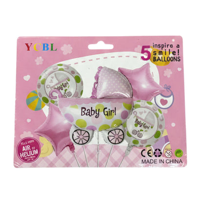 5-Piece Baby Shower Foil Balloon Bouquet Set – Gender Reveal & Party Decorations