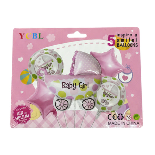 5-Piece Baby Shower Foil Balloon Bouquet Set – Gender Reveal & Party Decorations
