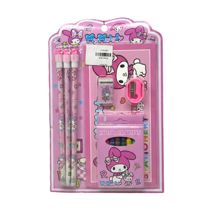 My Melody 8-Piece Stationery Set – Pink Sanrio-Inspired School Supplies Kit with Pencils, Eraser, Sharpener, Notebook, and 8-Pack Color Crayons