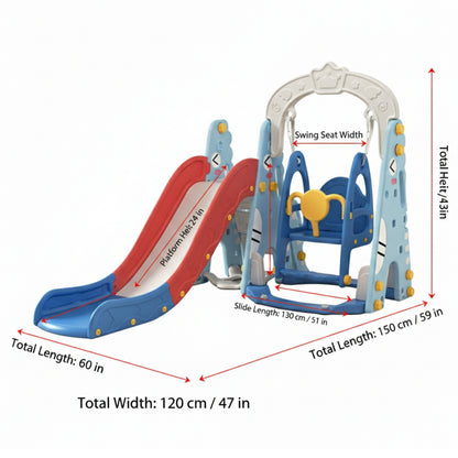 3-in-1 Toddler Play Center: Extra-Long Slide, Safety Swing, and Basketball Hoop