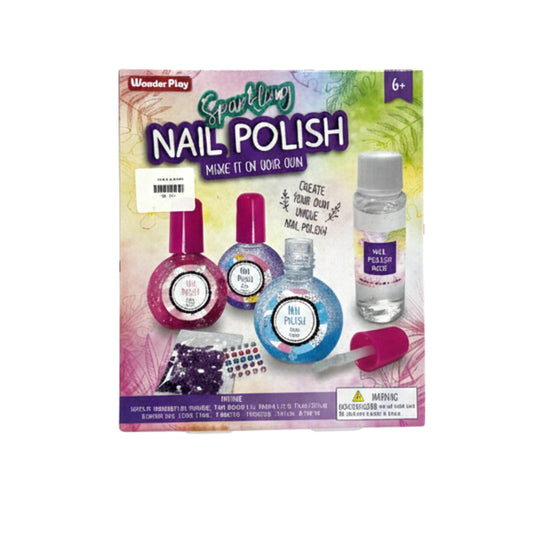 Wonder Play Sparkling Nail Polish Maker Kit – DIY Mix Your Own Custom Colors & Glitter Polish for Kids – Includes Bottles, Base, & Nail Decor – Creative Arts & Crafts Gift for Girls Ages 6+