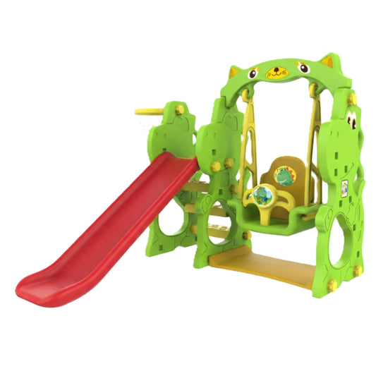 3-in-1 Kids' Dinosaur Playground: Toddler Slide, Swing Set, and Basketball Hoop