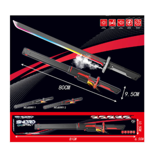 LED Glowing Toy Katana with Water Spray Mist – Interactive 45cm Sword with Scabbard