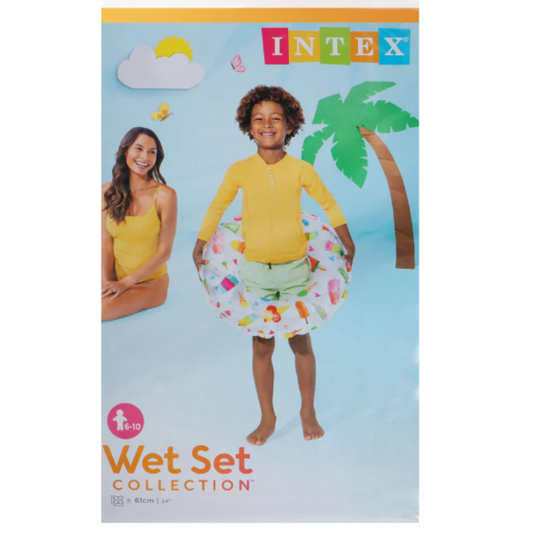 Intex Lively Prints Inflatable Swim Ring – 61cm Wet Set Collection Colorful Ice Cream Popsicle Print Pool Float Tube for Kids Age 6-12