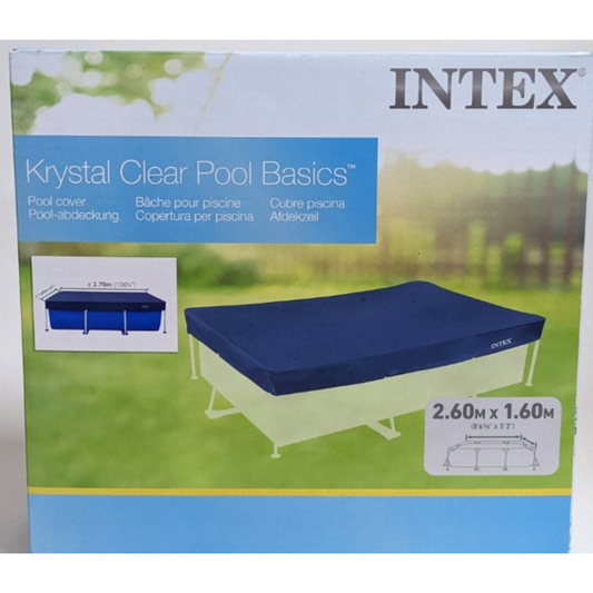 Intex Krystal Clear Pool Basics Rectangular Pool Cover –Heavy-Duty Protective Debris Cap Frame Pool Protector Overhang