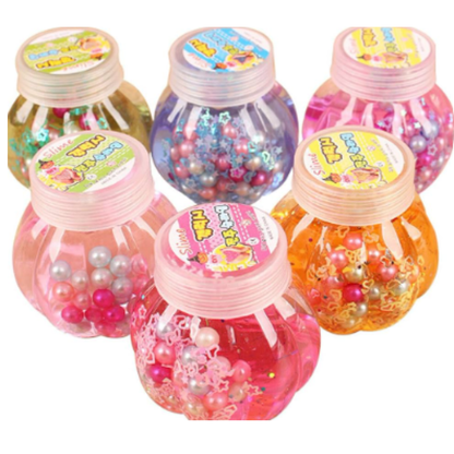 Mini Round Jar Beaded Crystal Slime - Colorful Transparent Crunchy Pearl Slime Sensory Fidget Toy for Kids (Random Colors)