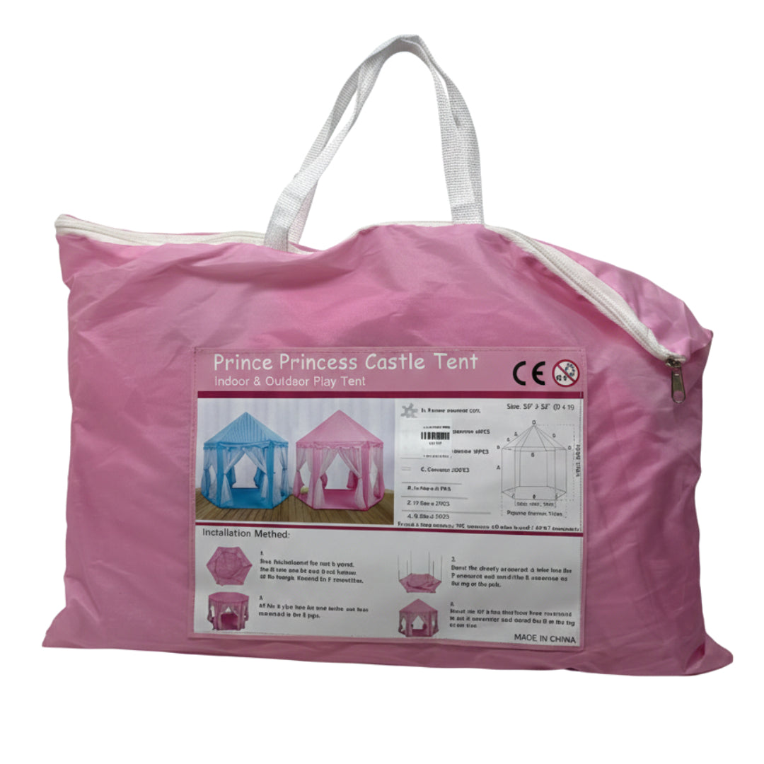 Large 53" Portable Prince & Princess Play Tent Castle with Carrying Case – Foldable Indoor/Outdoor Kids' Playhouse (105cm x 135cm)