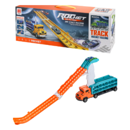 Space Series Die-Cast Car Carrier – Transforming Rocket Truck with Dual Racing Tracks