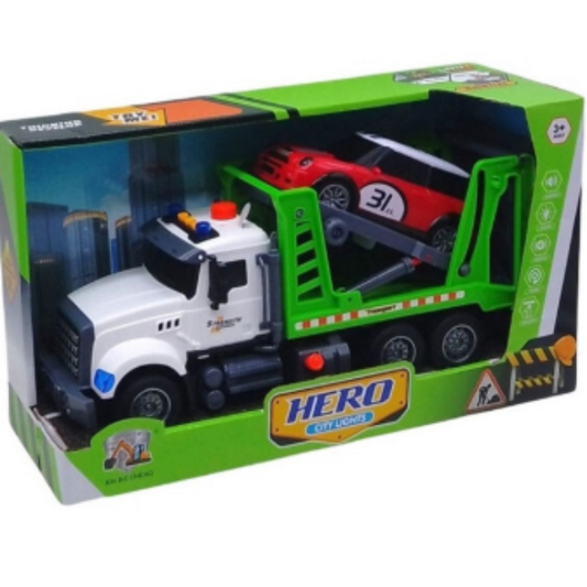 Hero City Lights Heavy Duty Truck – 2-tier Car Carrier with Emergency Lights and Realistic Sounds