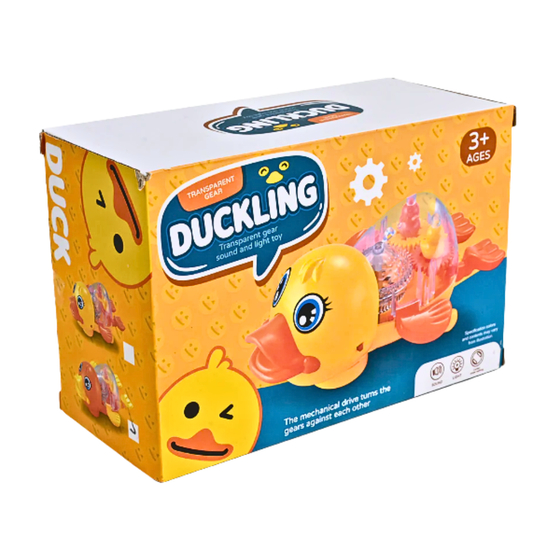 Electric Transparent Duckling with Moving Gears – 360° Rotation Sound & Light Toy