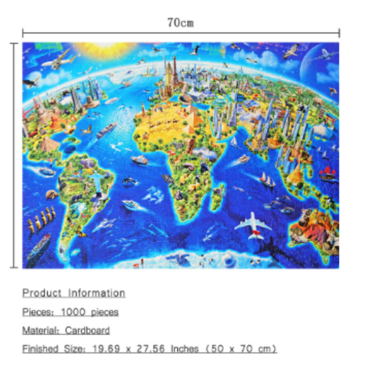 World Landmarks Map Jigsaw Puzzle - 1000 Pieces Educational Map Puzzle for Adults & Kids 14+