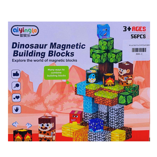 Aiyingle Dinosaur Magnetic Building Blocks Set – 56 Pieces Creative Pixel Cubes for Kids Ages 3+