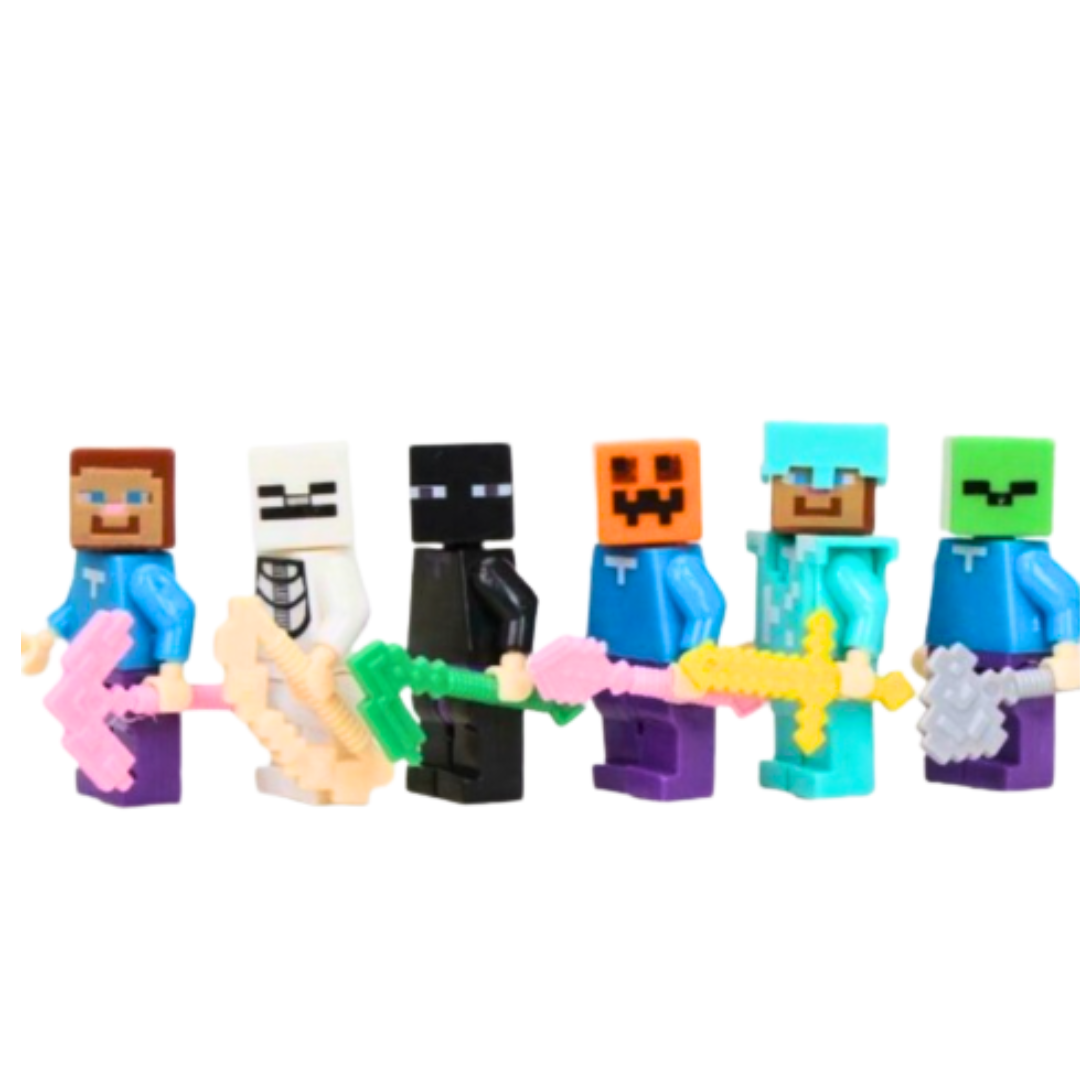 MyWorld Block-Style Mini-Figures Set – 6 Piece Character Collection with Bonus Fixed Base Plate for Ages 6+