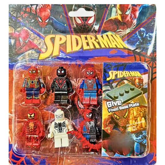 Spider-Verse Building Blocks Mini-Figures Set – 6 Piece Superhero Collection with Bonus Base Plate for Kids