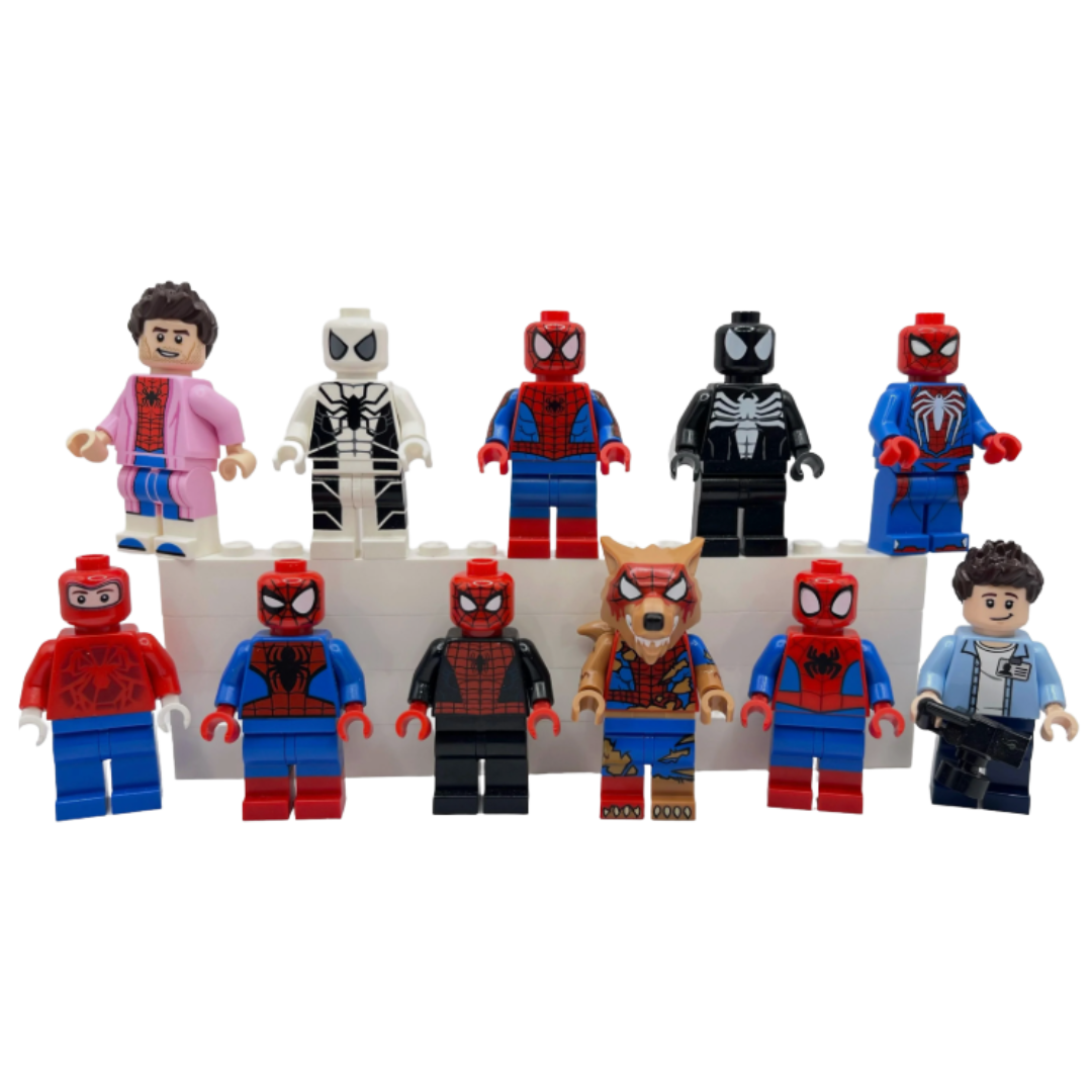 Spider-Verse Building Blocks Mini-Figures Set – 6 Piece Superhero Collection with Bonus Base Plate for Kids