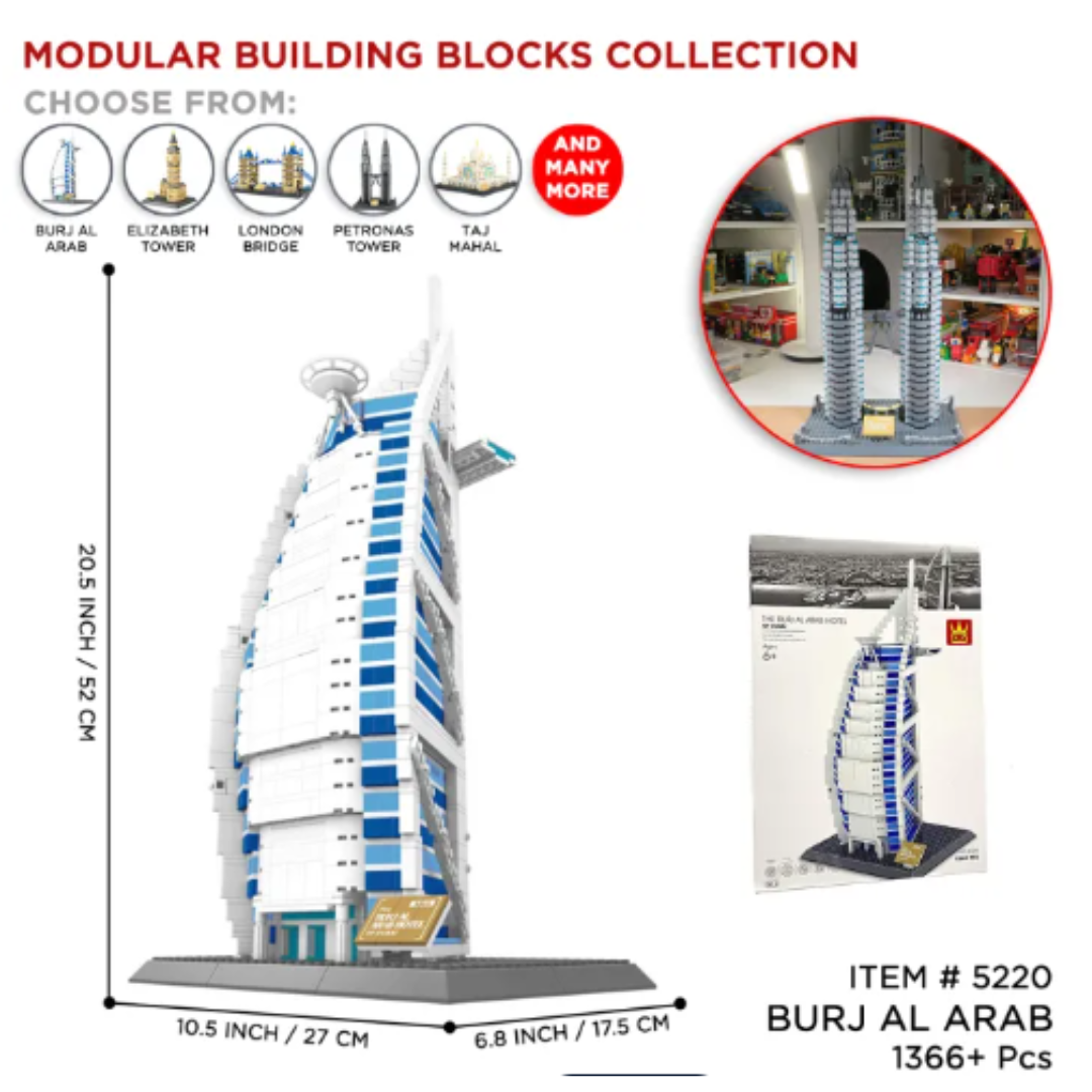 Arab Building Block Burj Al Arab Architectural Building Blocks Set – 1366+ Pieces Modular ...