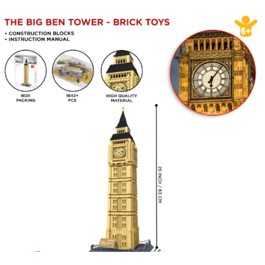 Big Ben Elizabeth Tower Architecture Building Blocks Set – 1642+ Piece London Landmark Model Kit (25 Inches Tall)