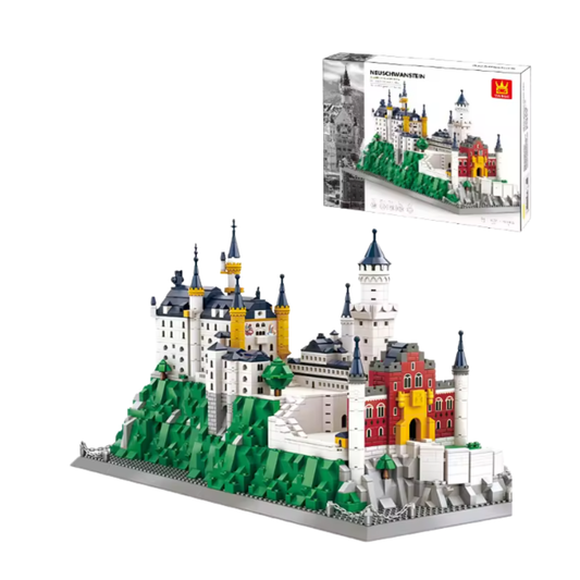 Neuschwanstein Castle Architecture Building Blocks Set – 1490+ Piece German Landmark Model Kit with Mountain Landscape (Ages 6+)