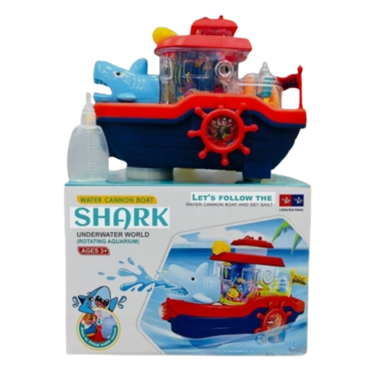 Shark Water Cannon Boat Toy – 2-in-1 Rotating Aquarium & Water Squirt Toy for Kids (Ages 3+)