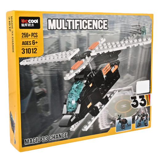Multificence 33-in-1 Transformable Helicopter Building Set – 256+ Piece Creator Kit for Mechs, Vehicles, and Animals (Ages 6+)