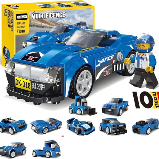 Multificence 10-in-1 Super Run Finals Building Set – 208+ Piece Creator Kit for Racing Cars & Utility Vehicles (Ages 6+)