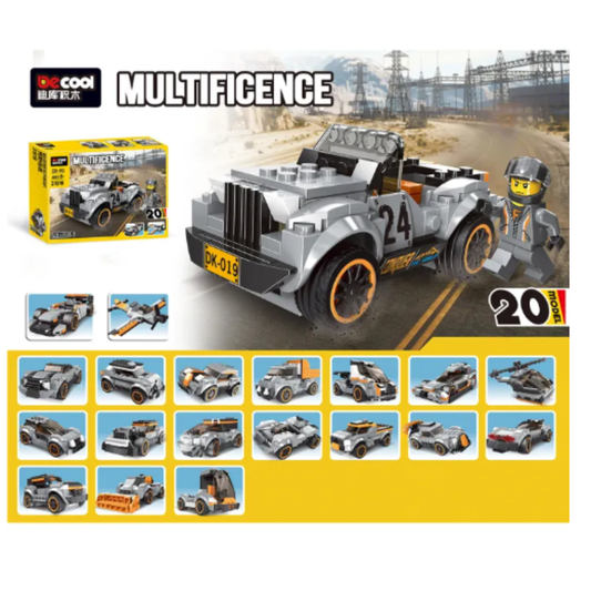 Multificence 20-in-1 Wilderness Pursuit Building Set – 233+ Piece Creator Kit for Off-Road Jeeps, Race Cars & Planes (Ages 6+)