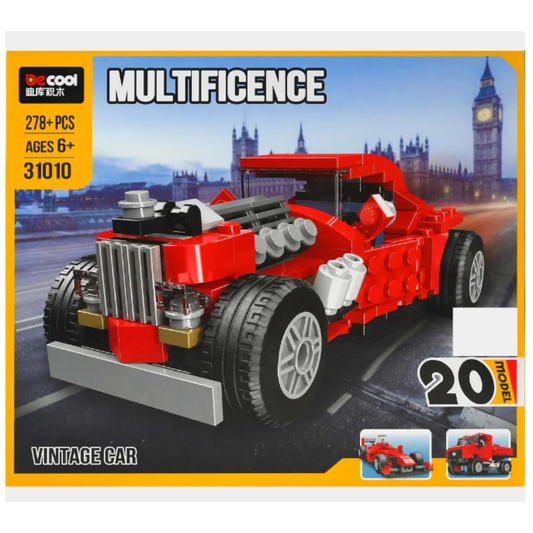 Multificence 20-in-1 Vintage Car Building Set – 278+ Piece Creator Kit for Classic Hot Rods, Formula Racers & Trucks (Ages 6+)
