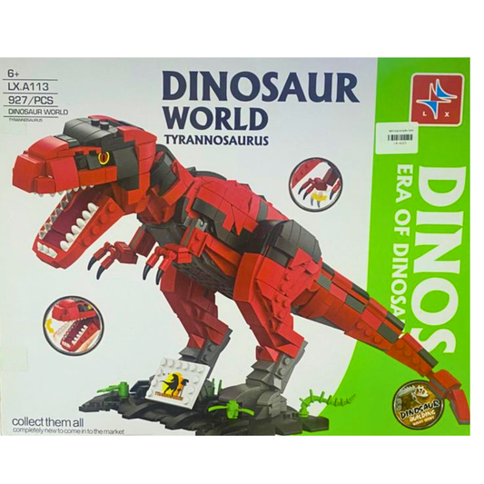 Dinosaur World Red Tyrannosaurus Rex Building Set – 927+ Piece Poseable T-Rex Model with Display Base & Nameplate (Ages 6+)