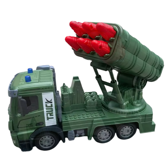 Remote Control Military Missile Launcher Truck – 2.4GHz RC Army Transport Vehicle with 360° Rotating Rocket Launcher & LED Lights (Ages 6+)