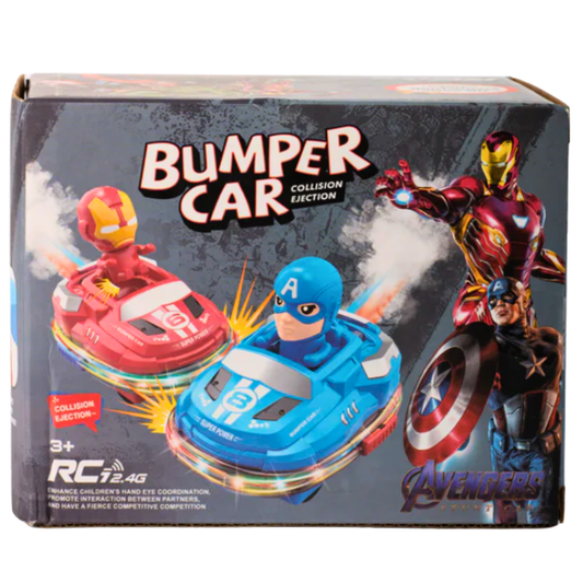 Avengers Theme RC Bumper Cars Set – 2-Player Remote Control Collision Ejection Game with LED Lights & Sound for Kids (Ages 3+)