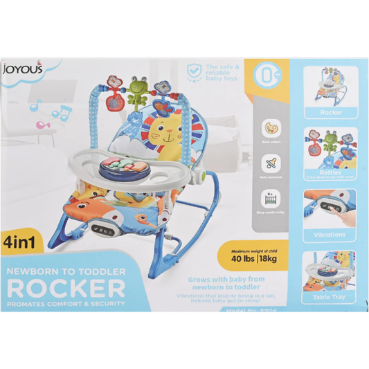 4-in-1 Newborn to Toddler Rocker – Portable Baby Bouncer with Soothing Vibrations, Detachable Toy Bar, and Feeding Table Tray (Up to 18kg/40lbs)