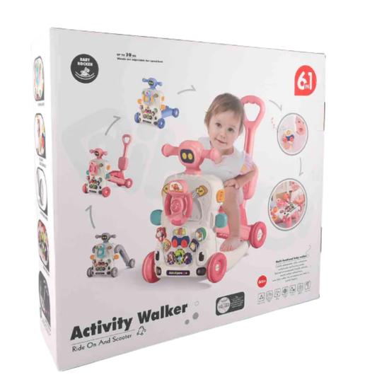 Baby Activity Walker & Ride-On Scooter – Convertible Sit-to-Stand Learning Center with Adjustable Wheels