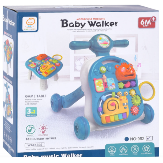 Baby Music Walker & Game Table – Motorcycle Modeling Sit-to-Stand Learning Walker with 180 Nursery Rhymes