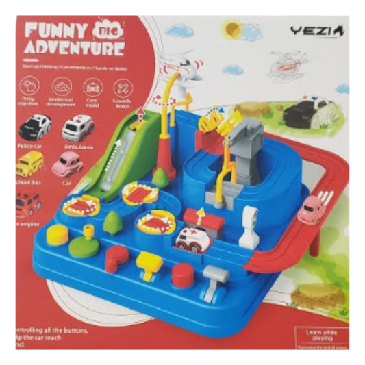 Funny Big Adventure City Rescue Track Set – Interactive Car Maze with 6 Mechanical Buttons, 4 Mini Emergency Vehicles, and Educational Puzzle Play for Toddlers (Ages 3+)