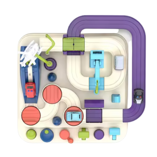Car Adventure City Big Adventure Track Set – Interactive Mechanical Rescue Maze with 9 Checkpoints, 6 Control Keys, and 4 Mini Cars for Toddler Hand-Eye Coordination (Ages 3+)