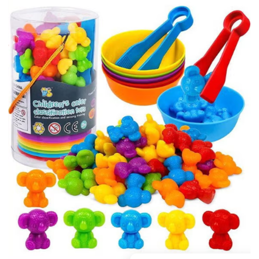 Montessori Color Sorting & Counting Toys – Kids' Cognitive Animal Classification Game with Matching Bowls and Tweezers