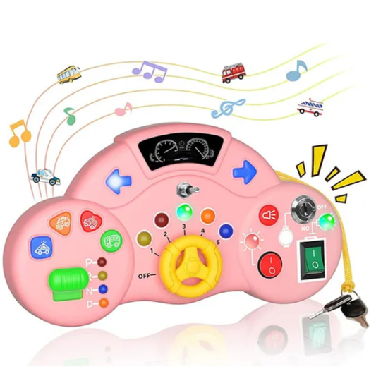 Montessori Toddler Busy Board Switch Light Game – Interactive Steering Wheel Sensory Toy with LED Lights, Music, and Real Switches