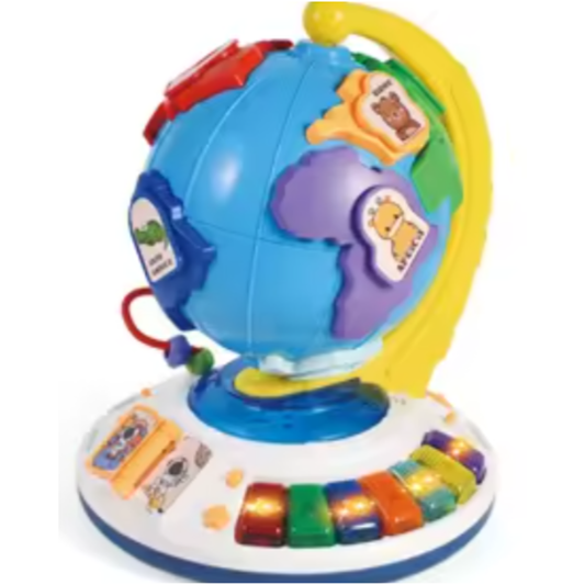 Interactive Intellectual Globe Learning Toy – Kids' Light-Up Educational World Atlas with Piano Keys, Continent Shape Sorter, and Electronic Animal Sounds for Toddlers (Ages 3+)