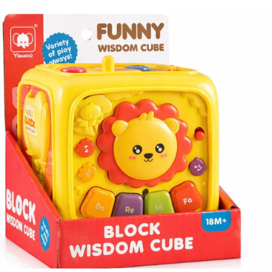 Montessori Block Wisdom Cube for Toddlers – Interactive Musical Activity Center with Piano Keys, Animal Sounds, Shape Sorter, and Electronic Learning Games