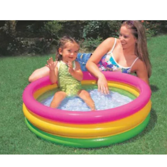 Intex Sunset Glow 3-Ring Inflatable Baby Pool – Colorful Toddler Splash & Paddling Pool for Summer Water Fun ($86\text{cm} \times 25\text{cm}$)