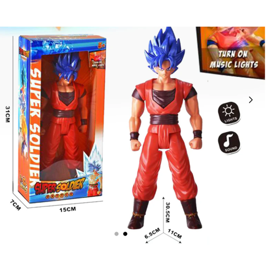 Super Soldier Battle Goku Action Figure Toy – 30.5cm Large Scale Super Saiyan Blue Anime Figure with Interactive Music & Lights